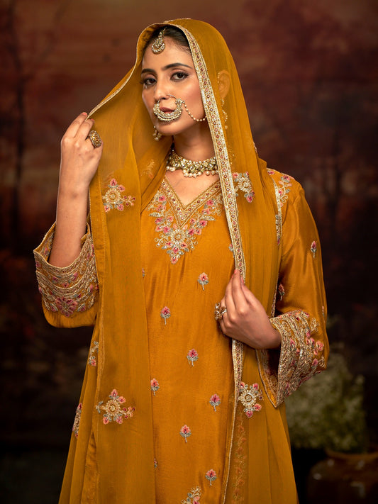 Mustard Majesty – Handcrafted Embroidered Sharara Set