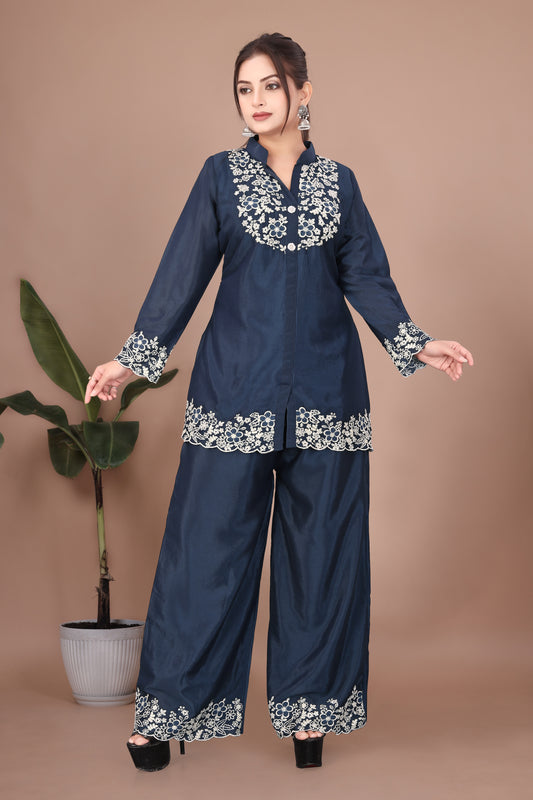 Designer Straight-Cut Kurti with Palazzo Ensemble