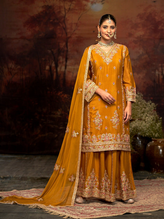 Mustard Majesty – Handcrafted Embroidered Sharara Set